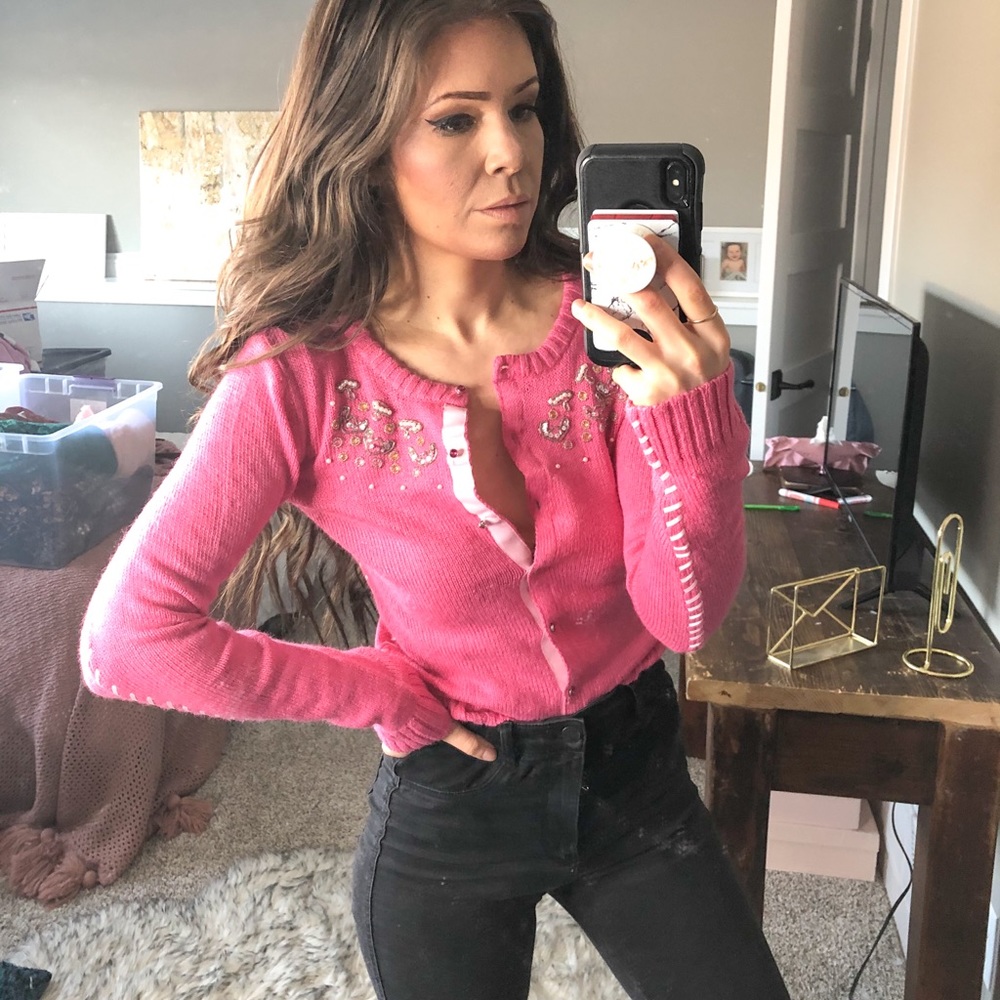 Barbie Pink Jordache Embroidered Cardigan Top AB